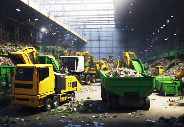 사진 바쁜 활동 을 하는 풍경 재활용 센터 와 폐기물 재활용 스테이션 에 있는 쓰레기 트럭