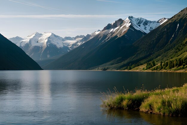 Фото Пейзаж с горами и озером