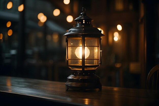 写真 背景のランプの光で暗のランタン