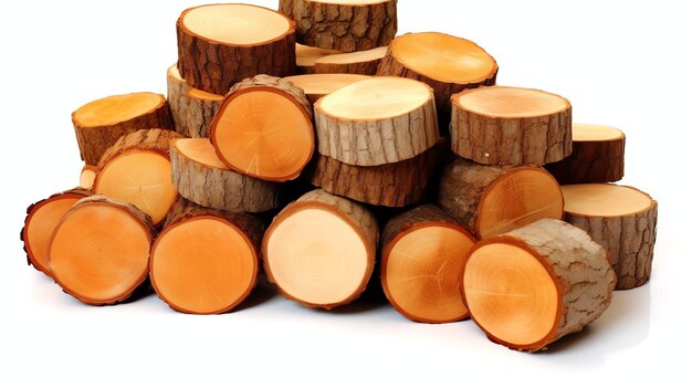 写真 大きな円形の木材木材の幹または積み重ねられた木材家具産業のための木材