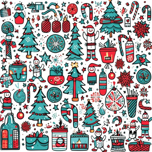 Фото a large collection of christmas icons in blue and red generative ai