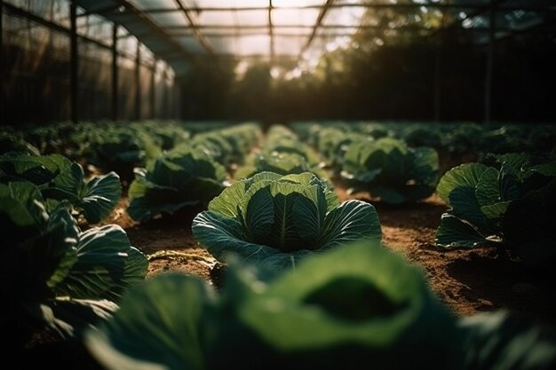 写真 大きな緑の葉が多い植物が温室にあります。