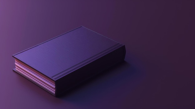 Фото Большая кожаная книга сидит на фиолетовом столе. книга закрыта, а обложка темно-фиолетового цвета.