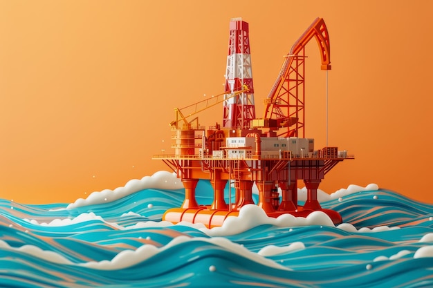 Фото Большая нефтяная платформа плывет в океане.