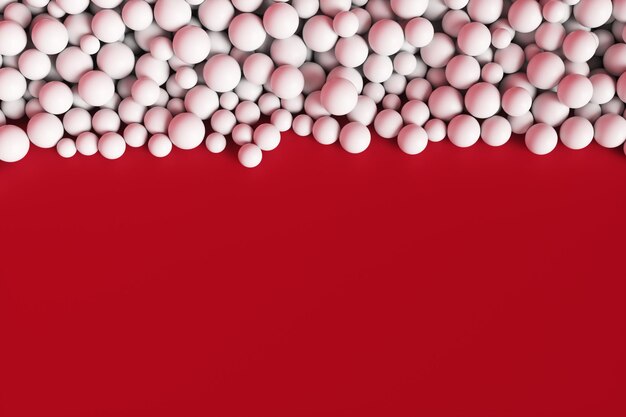写真 赤い壁の背景 3 d レンダリング図の近くに抽象的な白い球体の大きな山