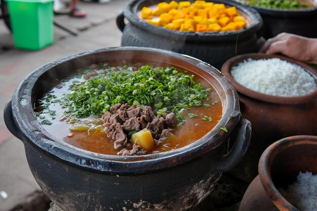 사진 테이블 위 에 앉아 있는 많은 음식 으로 가득 찬 큰 비