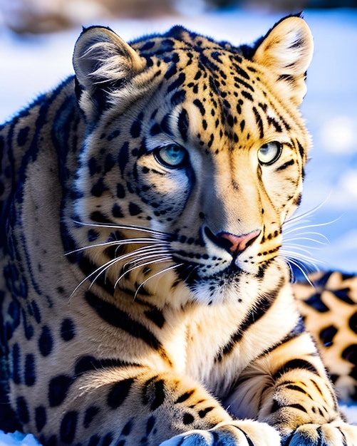Фото Леопард с голубыми глазами и черно-белым мехом