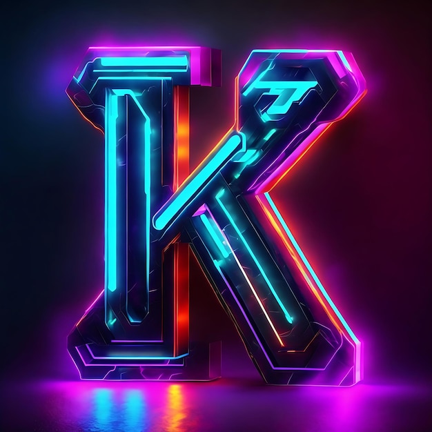 写真 ネオンライトでkの文字が光る3d k