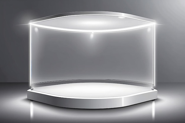 写真 透明な背景に白いプレゼンテーションプラットフォームを備えたライトボックスで,スポットライトが点灯されています.