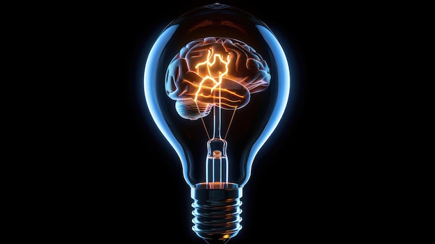 Фото Лампочка с символом мозга внутри, представляющая концепцию умного мышления и инновации