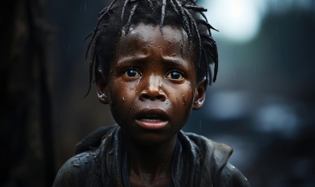 Фото Маленький африканский мальчик плачет от голода.