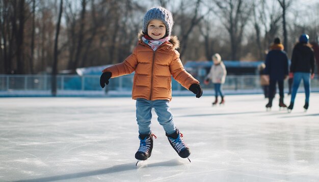 Фото Маленькая девочка катается на коньках с шляпой на голове.