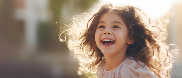 写真 の毛が風に吹かれている小さな女の子