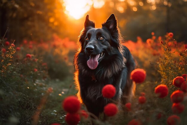 a_lively_dog_runs_happily_through_the_park_his_tongu_