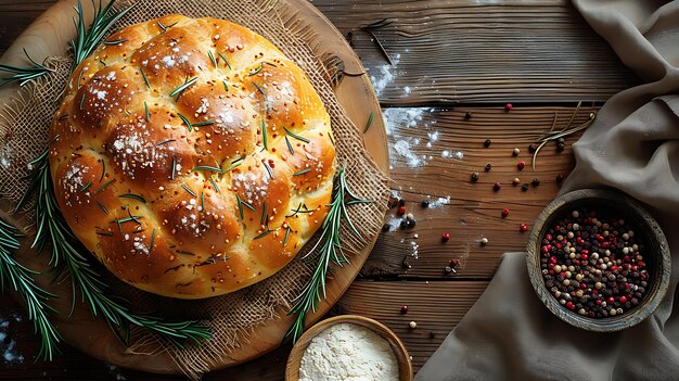 写真 背景に食べ物の鉢があるパン