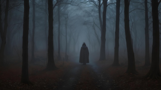 Фото Одинокая фигура в ночь хэллоуина изображение генерируется с использованием искусственного интеллекта