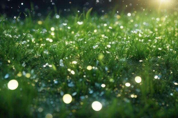 写真 茂った草と夜の美しい花