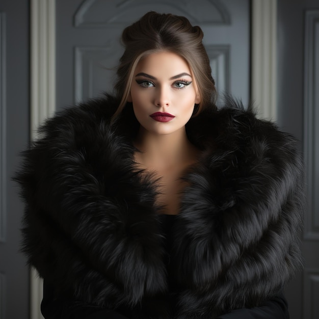 Фото Роскошное меховое пальто, сделанное из мягкого и теплого меха в простом и элегантном стиле.