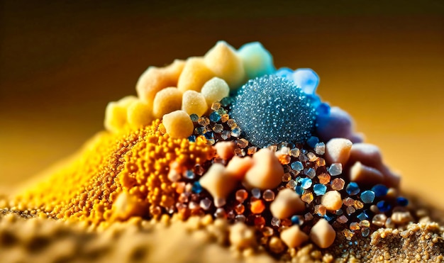 写真 ビーチや砂漠で撮影したさまざまな色や形を示す砂粒のマクロ撮影