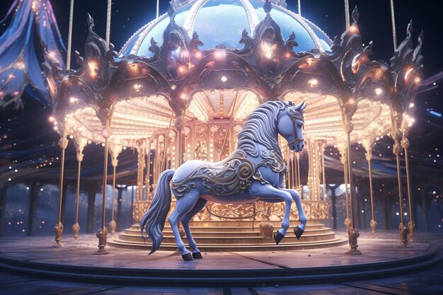 写真 魔法のカルーセル 装飾された馬とツインクリン