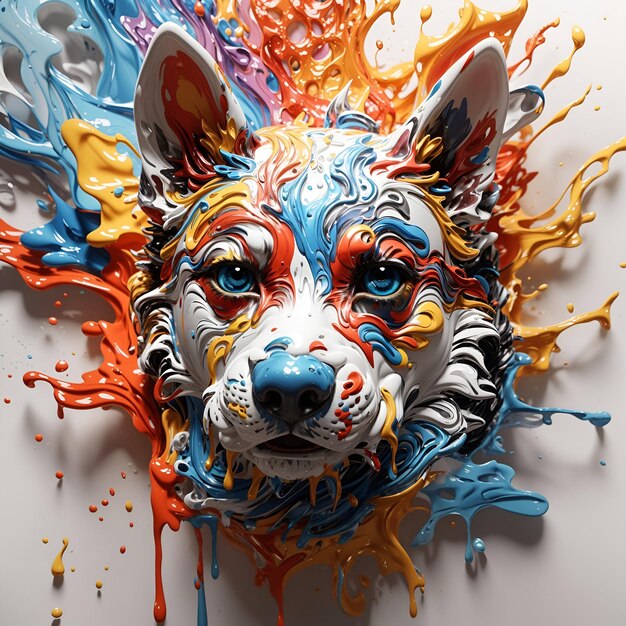 写真 犬の頭 3d スプラッシュアート ペンキの滴るスタイル