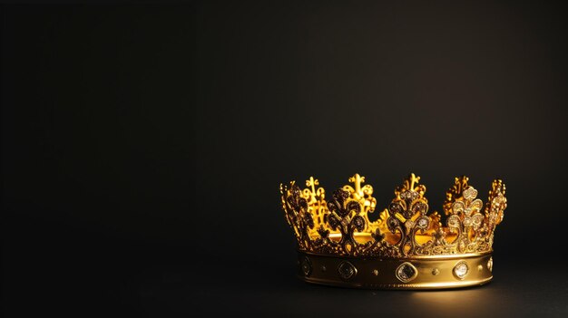Фото Величественная золотая корона, украшенная драгоценными камнями на темном фоне