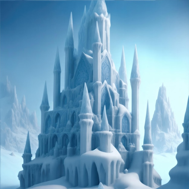 사진 높이  ⁇ 은 첨탑과 복잡한 얼음으로 된 웅장한 얼음 성