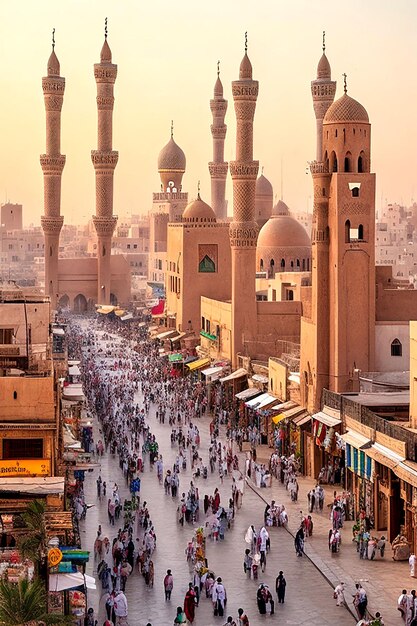 写真 サウジアラビアのメディナのスカイラインの雄大な景色 aigenerated