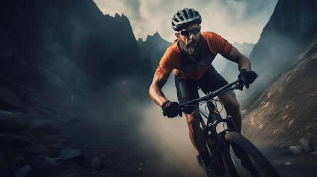 写真 山岳地形で自転車に乗る男性エクストリームサイクリングサイクリングスポーツ