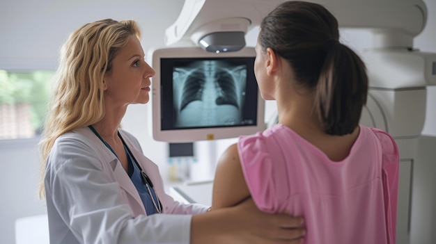 Фото a mammogram is performed by a mammography on the patient modern technologically advanced society is