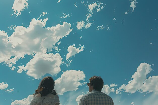 写真 男と女が空を見上げている