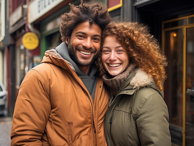 写真 カメラに向かって笑顔で微笑む男女