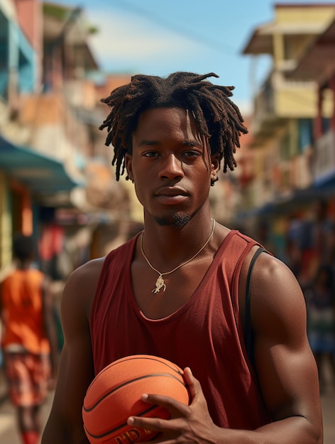 A_man_holding_basketball UHD Wallpaper