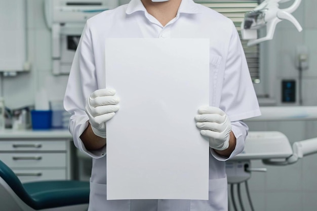 Фото Человек в стоматологическом кресле с листом бумаги.
