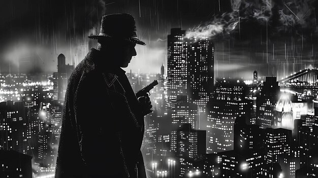 Фото Человек в шляпе смотрит на сотовый телефон под дождем