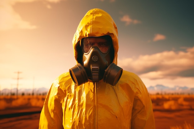 Фото Человек в радиационном защитном костюме в мире после ядерного взрыва излучение излучения ai g