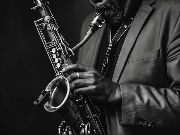 写真 a man in a suit playing a saxophone