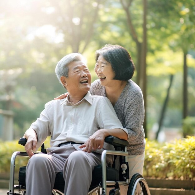 写真 車椅子に乗った男性と女性