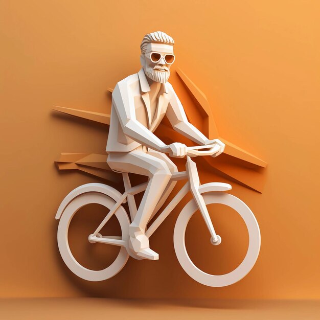 写真 眼鏡をかぶった男が3dの背景で自転車に乗っている