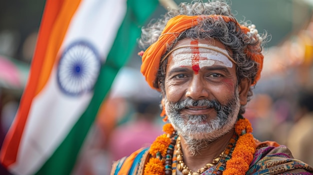 写真 インドの独立記念日に伝統的なインド服を着た男性