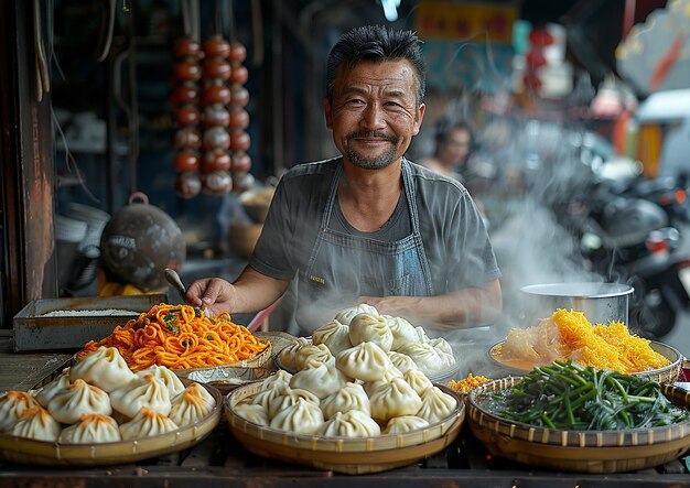 写真 男性が他の食料品と一緒に市場で食料品を販売しています