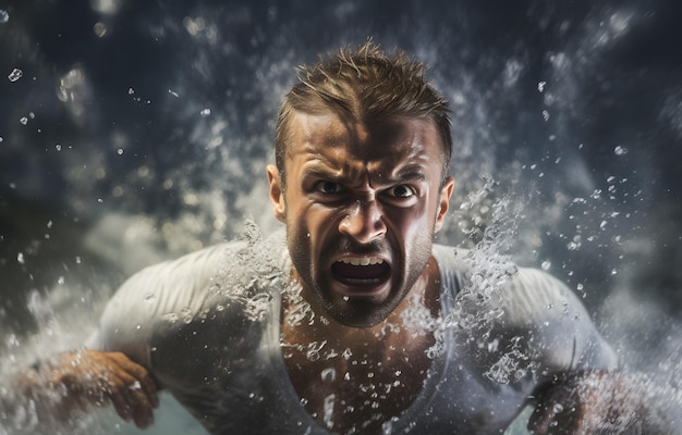 Photo a_man_is_swimming_as_he_makes_the_splash