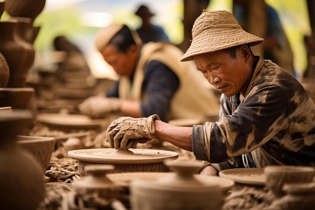 写真 男性が粘土で作った陶器の制作に取り組んでいます。