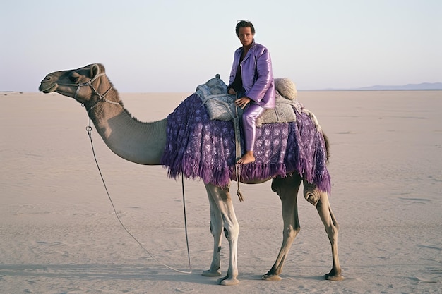 Фото Человек, едущий на верблюде в пустыне.