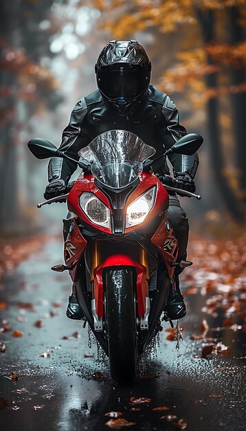 Фото Человек едет на мотоцикле с включенными фарами
