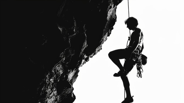 写真 男性は時代を超えた単色の設定で険しい岩面を熟練して登ります