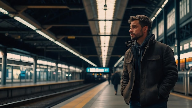 Фото Человек стоит на станции метро.
