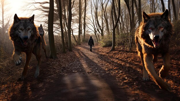 写真 男が右側に馬を乗せて道を歩いている