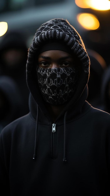 사진 표범 프린트 얼굴 마스크를 착용 한 남자