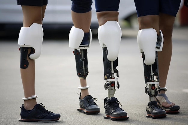 Фото Мужчина с протезом ноги стоит рядом с другим мужчиной с протезом.